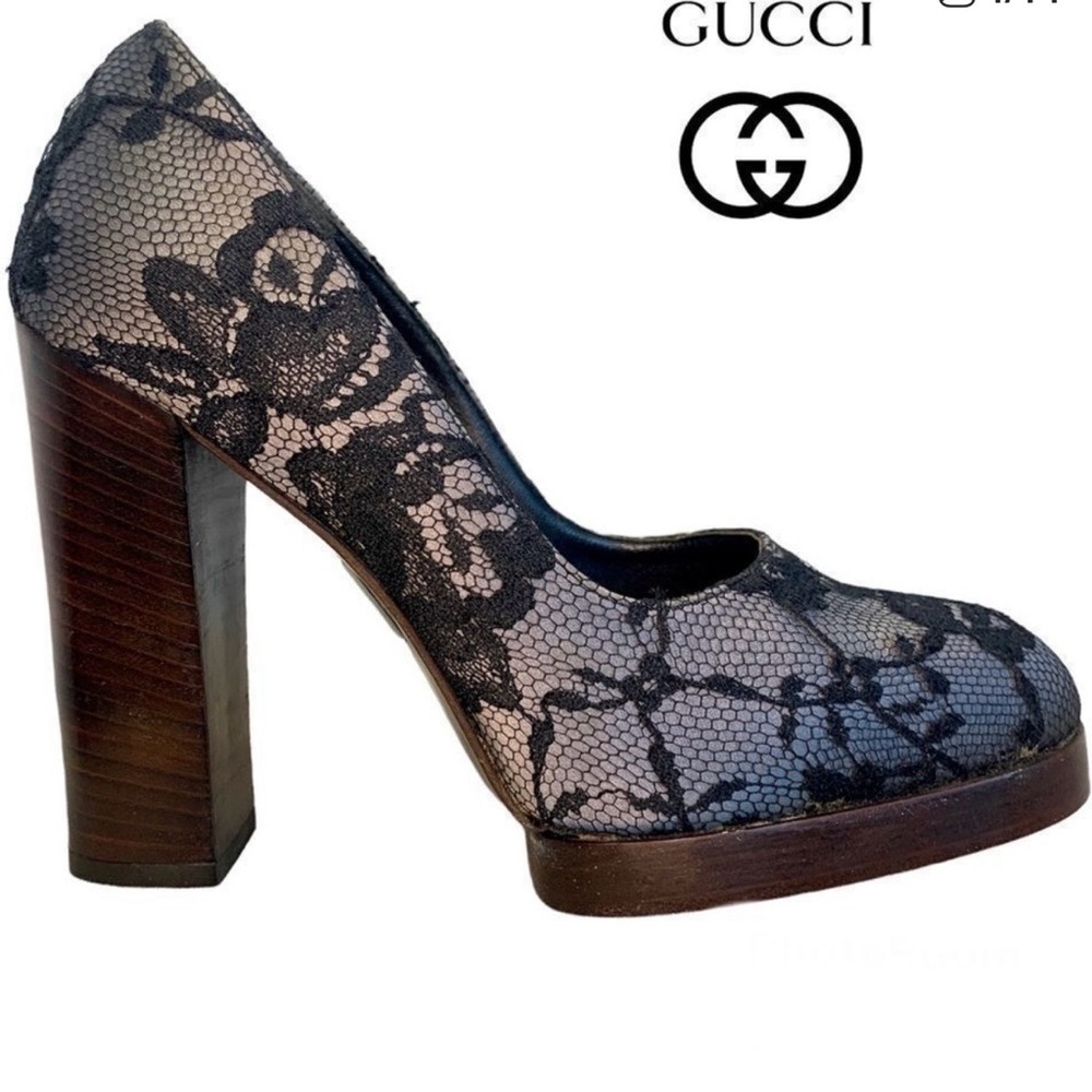 Gucci Black lace Textured Heels